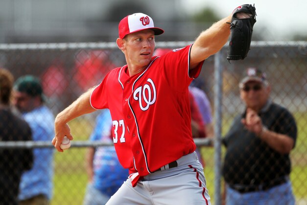 Feb 23, 2016; Viera, FL, USA; Washington Nationals starting pitcher Stephen Strasburg (37) works out at Space Coast Stadium. Mandatory Credit: Logan Bowles-USA TODAY Sports Feb 23, 2016; Viera, FL, USA; Washington Nationals starting pitcher Stephen Strasburg (37) works out at Space Coast Stadium. Mandatory Credit: Logan Bowles-USA TODAY Sports