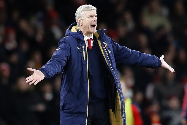 Arsenal's manager Arsene Wenger gestures during the English Premier League soccer match between Arsenal and Swansea City at the Emirates stadium in London, Wednesday, March 2, 2016.(AP Photo/Frank Augstein)