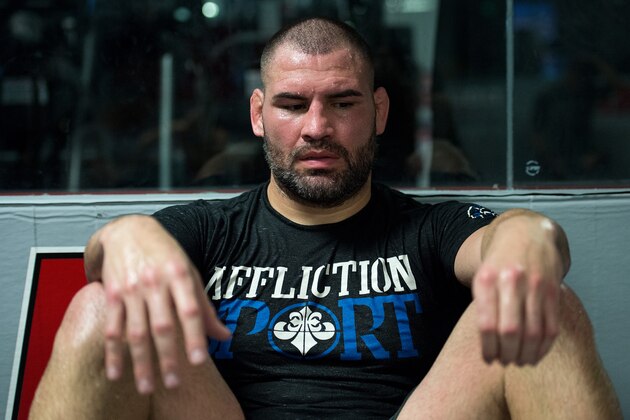 SAN JOSE, CA - JANUARY 05:  Cain Velasquez cools down after his workout during a media day at American Kickboxing Academy on January 5, 2016 in San Jose, California.  (Photo by Brandon Magnus/Zuffa LLC/Zuffa LLC via Getty Images)