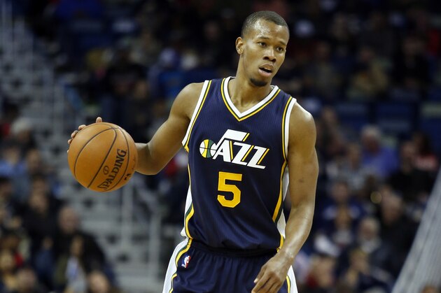 Utah Jazz gourd Rodney Hood (5) during the second half of an NBA basketball game in New Orleans, Wednesday, Feb. 10, 2016. (AP Photo/Tyler Kaufman)