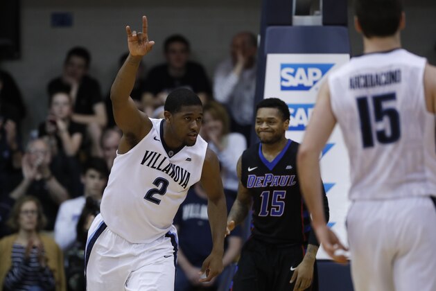 Villanova's Kris Jenkins in action during an NCAA college basketball game against DePaul, Tuesday, March 1, 2016, in Philadelphia. (AP Photo/Matt Slocum)