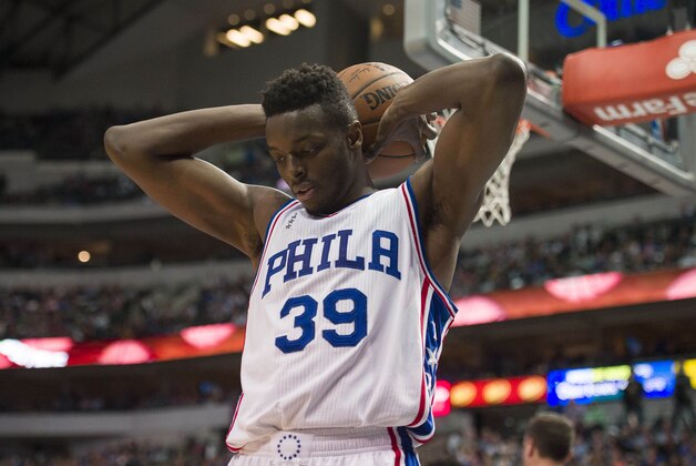 Feb 21, 2016; Dallas, TX, USA; Philadelphia 76ers forward Jerami Grant (39) reacts to a foul call during the first half against the Dallas Mavericks at the American Airlines Center. Mandatory Credit: Jerome Miron-USA TODAY Sports
