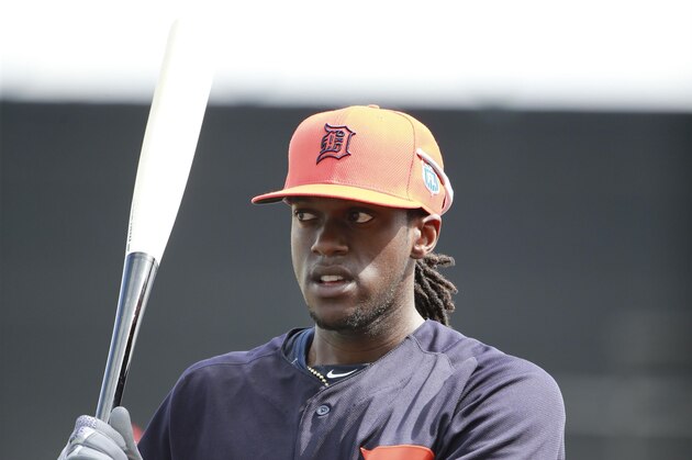 Mar 2, 2016; Tampa, FL, USA; Detroit Tigers outfielder Cameron Maybin (4) prior to the game against the New York Yankees at George M. Steinbrenner Field. Mandatory Credit: Kim Klement-USA TODAY Sports