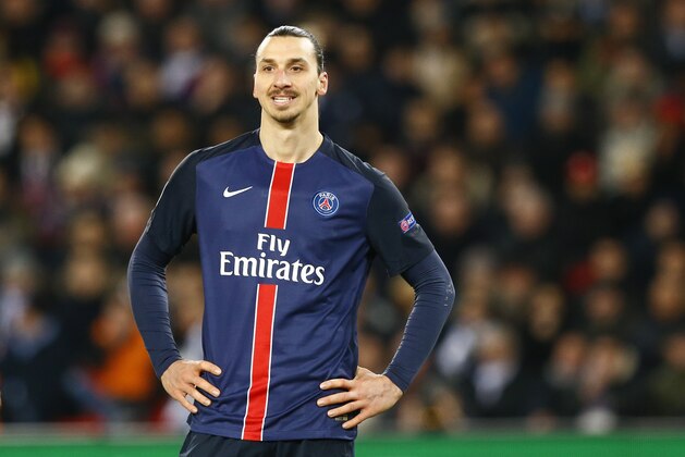PSG's Zlatan Ibrahimovic looks on during the Champions League round of 16, first leg, soccer match between Paris Saint Germain and Chelsea at the Parc des Princes stadium, in Paris, Tuesday, Feb. 16, 2016.(AP Photo/Francois Mori)