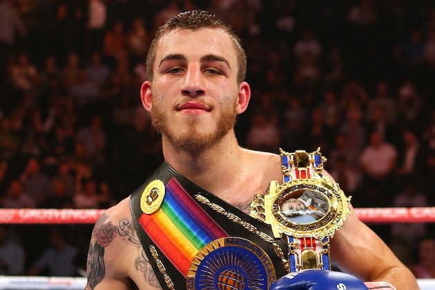 MANCHESTER, ENGLAND - JULY 18: Sam Eggington celebrates beating Glenn Foot during their British Welterweight Championship at the Manchester Arena on July 18, 2015 in Manchester, England. (Photo by Dave Thompson/Getty Images)
