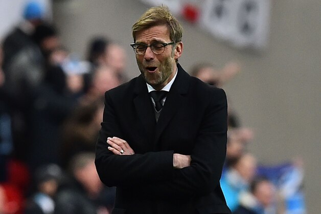 Liverpool's German manager Jurgen Klopp gestures on the touchline during the English League Cup final football match between Liverpool and Manchester City at Wembley Stadium in London on February 28, 2016. / AFP / Ben STANSALL / RESTRICTED TO EDITORIAL USE. No use with unauthorized audio, video, data, fixture lists, club/league logos or 'live' services. Online in-match use limited to 75 images, no video emulation. No use in betting, games or single club/league/player publications.  /         (Photo credit should read BEN STANSALL/AFP/Getty Images)