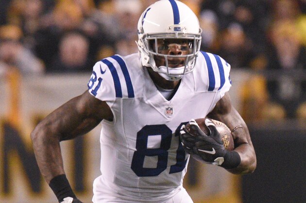 Indianapolis Colts wide receiver Andre Johnson (81) runs after making a catch against the Pittsburgh Steelers in the second half of an NFL football game, Sunday, Dec. 6, 2015, in Pittsburgh. (AP Photo/Don Wright)
