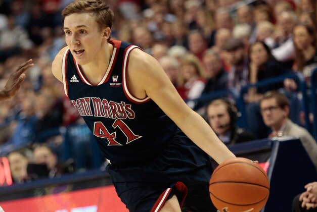 SPOKANE, WA - JANUARY 22: Emmett Naar #41 of the St. Mary's Gaels drives against the Gonzaga Bulldogs in the second half at McCarthey Athletic Center on January 22, 2015 in Spokane, Washington. Gonzaga defeated St. Mary's 68-47. (Photo by William Mancebo/Getty Images)