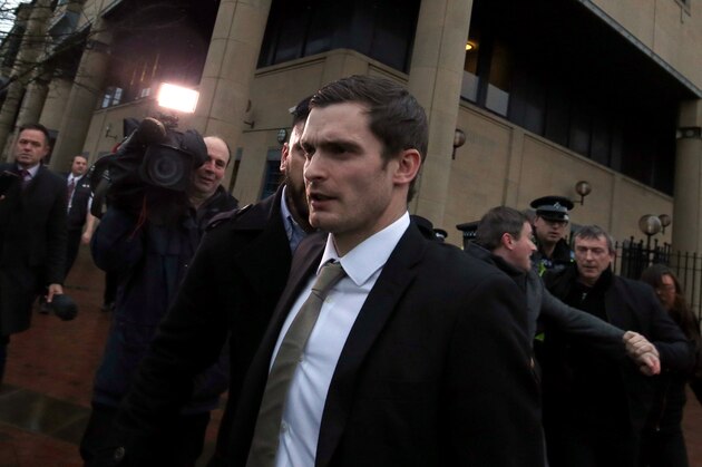 BRADFORD, ENGLAND - MARCH 02:  Footballer Adam Johnson leaves Bradford Crown Court on day fourteen of the trial where he was found guilty of one count of child sexual assault charges on March 2, 2016 in Bradford, England. The former Sunderland FC midfielder, 28, from Castle Eden, County Durham, had already admitted one charge of sexual activity with a child and one charge of child grooming.  (Photo by Nigel Roddis/Getty Images)