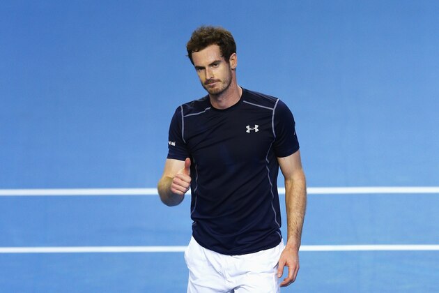 BIRMINGHAM, ENGLAND - MARCH 04:  Andy Murray of Great Britain gives the thumbs up after defeating Taro Daniel of Japan in their singles match during day one of the Davis Cup World Group first round tie between Great Britain and Japan at Barclaycard Arena on March 4, 2016 in Birmingham, England.  (Photo by Clive Brunskill/Getty Images)