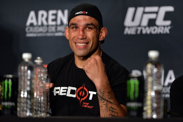 MEXICO CITY, MEXICO - JUNE 13:  UFC heavyweight champion Fabricio Werdum of Brazil interacts with the media during the UFC 188 post fight press conference inside the Arena Ciudad de Mexico on June 13, 2015 in Mexico City, Mexico. (Photo by Jeff Bottari/Zuffa LLC/Zuffa LLC via Getty Images)