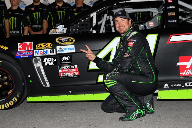LAS VEGAS, NV - MARCH 04:  Kurt Busch, driver of the #41 Monster Energy / Haas Automation Chevrolet, poses for a photo after winning the pole award during qualifying for the NASCAR Sprint Cup Series Kobalt 400 at Las Vegas Motor Speedway on March 4, 2016 in Las Vegas, Nevada.  (Photo by Chris Trotman/Getty Images)