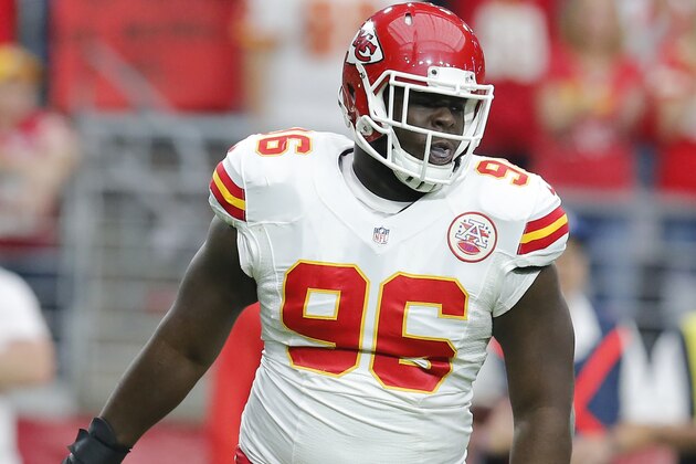 Kansas City Chiefs defensive end Jaye Howard (96) during the first quarter of an NFL football game against the Arizona Cardinals, Sunday, Dec. 7, 2014 in Glendale, Ariz. (AP Photo/Rick Scuteri)