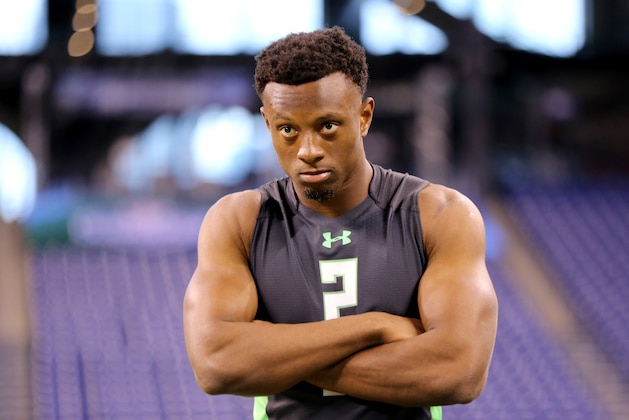 Ohio State defensive back Eli Apple is seen at the NFL football scouting combine Monday, Feb. 29, 2016, in Indianapolis. (AP Photo/Gregory Payan)