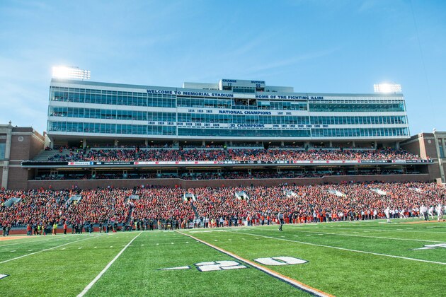 A general view of Memorial Stadium during an NCAA football game between Illinois and Ohio State Saturday, Nov. 14, 2015 at Memorial Stadium in Champaign, Ill.  Ohio State won 28-3.  (AP Photo/Bradley Leeb)