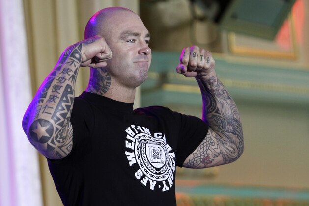 Australia's Lucas Browne poses during the weigh-in in Chechnya's provincial capital Grozny, Russia, Friday, March 4, 2016. Lucas Browne will challenge Uzbekistan's Ruslan Chagaev for the WBA world heavyweight boxing title in Grozny on March 5. (AP Photo/Musa Sadulayev)