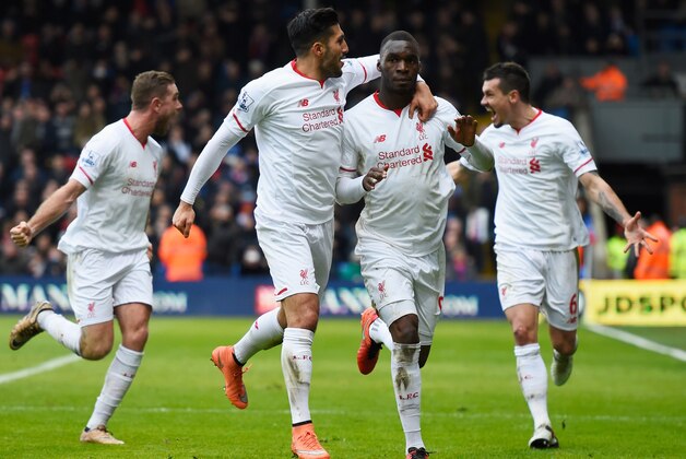 LONDON, ENGLAND - MARCH 06:  Christian Benteke of Liverpool (2R) celebrates with team mates as he scores their second goal from the penalty spot during the Barclays Premier League match between Crystal Palace and Liverpool at Selhurst Park on March 6, 2016 in London, England.  (Photo by Mike Hewitt/Getty Images)