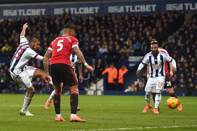 WEST BROMWICH, ENGLAND - MARCH 06:  Salomon Rondon of West Bromwich Albion scores the opening goal during the Barclays Premier League match between West Bromwich Albion and Manchester United at The Hawthorns on March 6, 2016 in West Bromwich, England.  (Photo by Michael Regan/Getty Images)