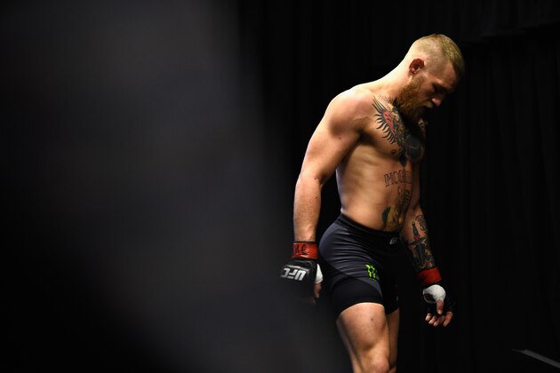 LAS VEGAS, NV - MARCH 05:  Conor McGregor of Ireland warms up backstage prior to facing Nate Diaz during the UFC 196 event inside MGM Grand Garden Arena on March 5, 2016 in Las Vegas, Nevada.  (Photo by Jeff Bottari/Zuffa LLC/Zuffa LLC via Getty Images)