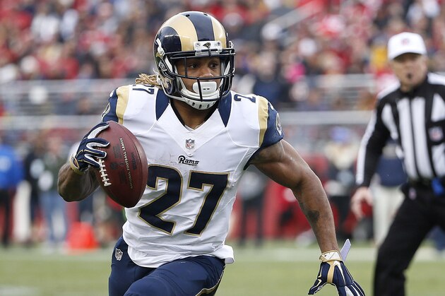 St. Louis Rams running back Tre Mason (27) against the San Francisco 49ers during an NFL football game in Santa Clara, Calif., Sunday, Jan. 3, 2016. (AP Photo/Tony Avelar)