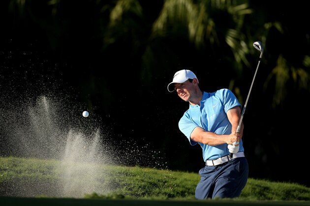 DORAL, FL - MARCH 06:  Rory McIlroy of Northern Ireland out of the bunker on the 13th hole during the final round of the World Golf Championships-Cadillac Championship at Trump National Doral Blue Monster Course  on March 6, 2016 in Doral, Florida.  (Photo by Mike Ehrmann/Getty Images)