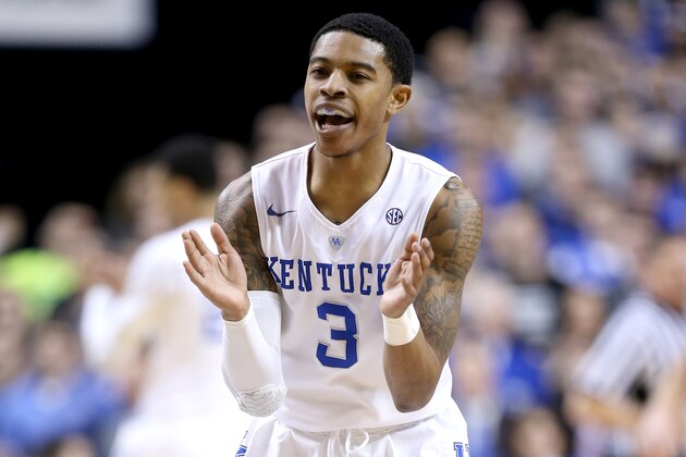 LEXINGTON, KY - FEBRUARY 09:  Tyler Ulis #3 of the Kentucky Wildcats celebrates in the game against the Georgia Bulldogs at Rupp Arena on February 9, 2016 in Lexington, Kentucky.  (Photo by Andy Lyons/Getty Images)