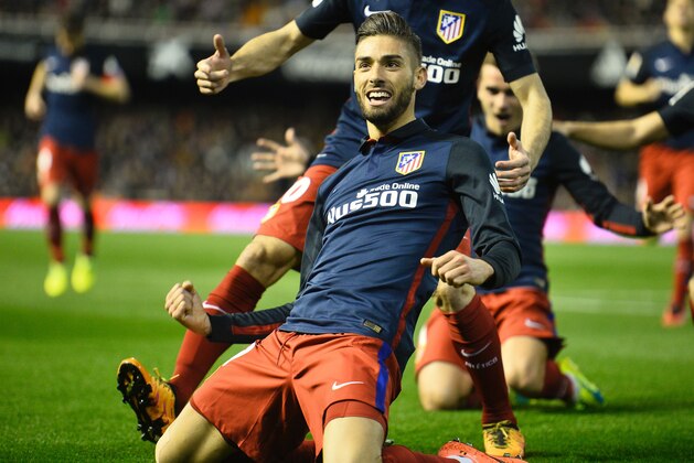 Atletico Madrid's Belgian midfielder Yannick Ferreira Carrasco celebrates a goal during the Spanish league football match Club Valencia CF vs Atletico de Madrid at Mestalla stadium in Valencia on March 6, 2016. / AFP / JOSE JORDAN (Photo credit should read JOSE JORDAN/AFP/Getty Images) Atletico Madrid's Belgian midfielder Yannick Ferreira Carrasco celebrates a goal during the Spanish league football match Club Valencia CF vs Atletico de Madrid at Mestalla stadium in Valencia on March 6, 2016. / AFP / JOSE JORDAN (Photo credit should read JOSE JORDAN/AFP/Getty Images)