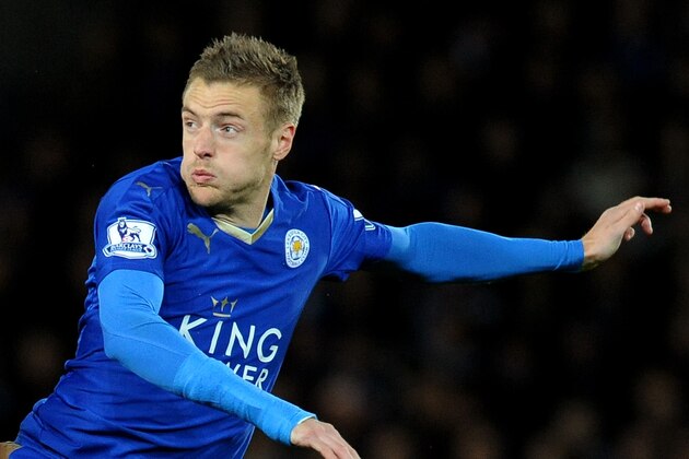 Leicester’s Jamie Vardy during the English Premier League soccer match between Leicester City and West Bromwich Albion at the King Power Stadium in Leicester, England, Tuesday, March 1, 2016. (AP Photo/Rui Vieira)