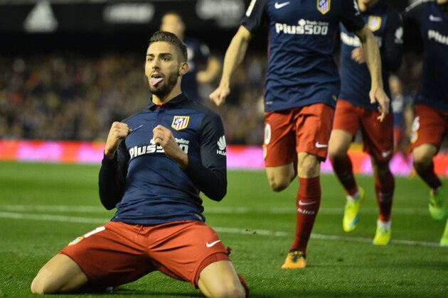 Atletico Madrid's Belgian midfielder Yannick Ferreira Carrasco celebrates a goal during the Spanish league football match Club Valencia CF vs Atletico de Madrid at Mestalla stadium in Valencia on March 6, 2016. / AFP / JOSE JORDAN (Photo credit should read JOSE JORDAN/AFP/Getty Images) Atletico Madrid's Belgian midfielder Yannick Ferreira Carrasco celebrates a goal during the Spanish league football match Club Valencia CF vs Atletico de Madrid at Mestalla stadium in Valencia on March 6, 2016. / AFP / JOSE JORDAN (Photo credit should read JOSE JORDAN/AFP/Getty Images)