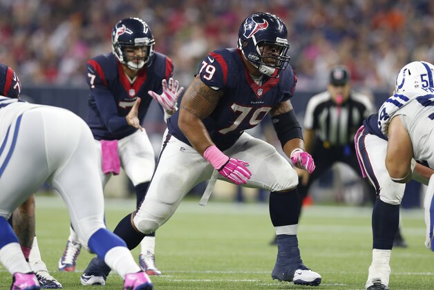 Oct 8, 2015; Houston, TX, USA; Houston Texans guard Brandon Brooks (79) in action against the Indianapolis Colts at NRG Stadium. Mandatory Credit: Matthew Emmons-USA TODAY Sports