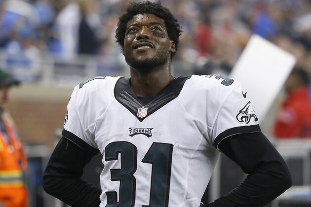 Philadelphia Eagles cornerback Byron Maxwell (31) watches a replay of Detroit Lions running back Joique Bell's touchdown during the second half of an NFL football game, Thursday, Nov. 26, 2015, in Detroit. The Lions defeated the Eagles 45-14. (AP Photo/Duane Burleson)