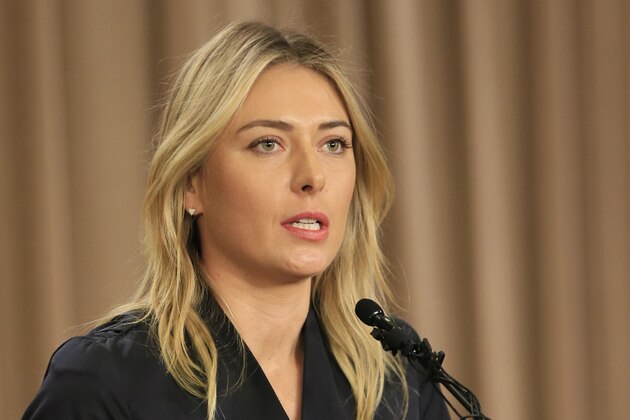 Tennis star Maria Sharapova speaks during a news conference in Los Angeles on Monday, March 7, 2016. Sharapova says she has failed a drug test at the Australian Open. (AP Photo/Damian Dovarganes)