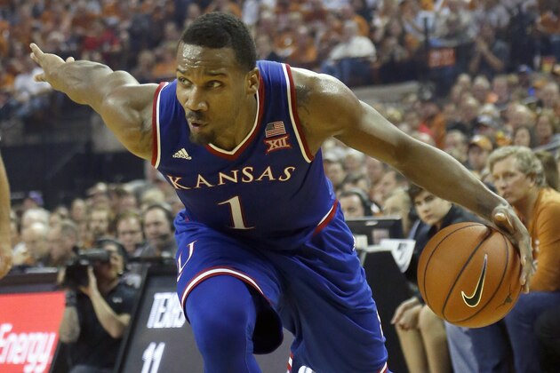 AUSTIN, TX - FEBRUARY 29: Wayne Selden Jr. #1 of the Kansas Jayhawks moves with the ball against the Texas Longhorns at the Frank Erwin Center on February 29, 2016 in Austin, Texas. (Photo by Chris Covatta/Getty Images)
