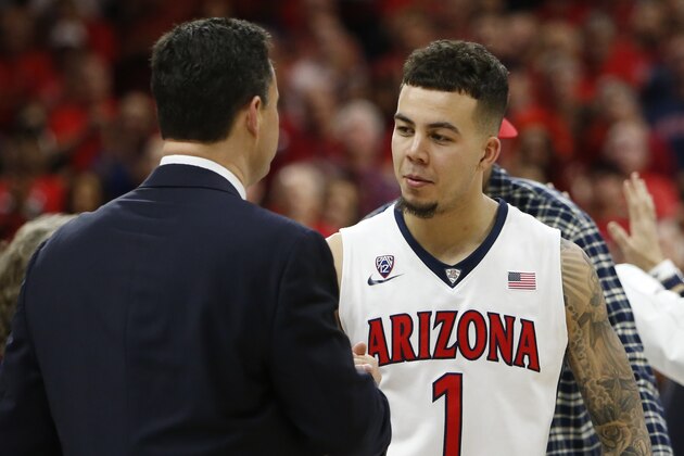Arizona guard Gabe York (1) during the second half of an NCAA college basketball game against Stanford , Saturday, March 5, 2016, in Tucson, Ariz. Arizona defeated Stanford  94-62. (AP Photo/Rick Scuteri)