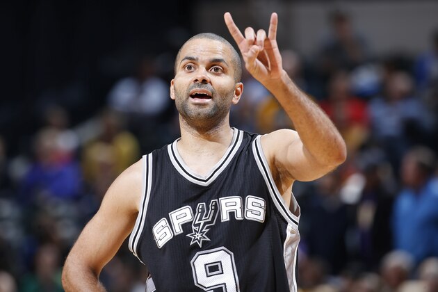 INDIANAPOLIS, IN - MARCH 7: Tony Parker #9 of the San Antonio Spurs gestures during action against the Indiana Pacers in the first half of the game at Bankers Life Fieldhouse on March 7, 2016 in Indianapolis, Indiana. NOTE TO USER: User expressly acknowledges and agrees that, by downloading and or using the photograph, User is consenting to the terms and conditions of the Getty Images License Agreement. (Photo by Joe Robbins/Getty Images)