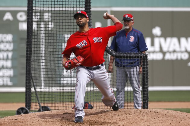 Boston Red Sox pitcher David Price throws during a simulated game at a spring training baseball workout in Fort Myers, Fla., Saturday, March 5, 2016. (AP Photo/Patrick Semansky)
