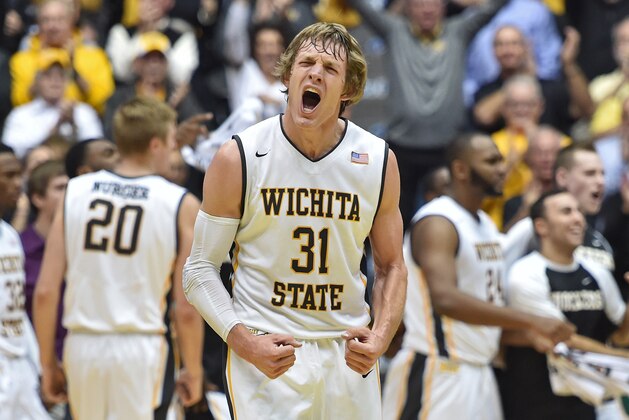 WICHITA, KS - DECEMBER 09:  Guard Ron Baker #31 of the Wichita State Shockers reacts after a Shockers scoring run against the UNLV Rebels during the first half on December 9, 2015 at Charles Koch Arena in Wichita, Kansas.  (Photo by Peter G. Aiken/Getty Images)