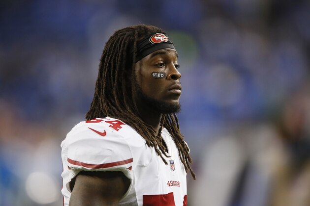 San Francisco 49ers outside linebacker Ray-Ray Armstrong (54) walks off the field after an NFL football game against the Detroit Lions, Sunday, Dec. 27, 2015, in Detroit. (AP Photo/Duane Burleson)