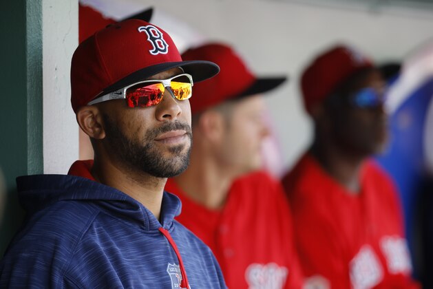 Boston Red Sox pitcher David Price watches from the dugout during a spring training baseball game against the Tampa Bay Rays in Fort Myers, Fla., Friday, March 4, 2016. (AP Photo/Patrick Semansky)