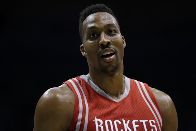 Houston Rockets' Dwight Howard during the second half of an NBA basketball game against the Milwaukee Bucks Monday, Feb. 29, 2016, in Milwaukee. The Bucks won 128-121. (AP Photo/Aaron Gash)