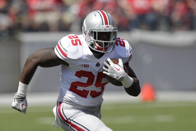 Ohio State running back Bri'onte Dunn during their spring NCAA college football game Saturday, April 12, 2014, in Columbus, Ohio. (AP Photo/Jay LaPrete)