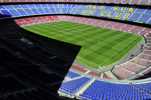 Interior view taken on March 14, 2013 of the Camp Nou stadium in Barcelona.  AFP PHOTO / JOSEP LAGO        (Photo credit should read JOSEP LAGO/AFP/Getty Images)