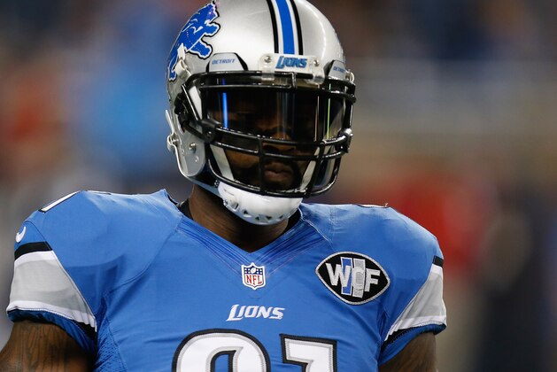 DETROIT, MI - DECEMBER 27: Calvin Johnson #81 of the Detroit Lions looks on prior to playing the San Francisco 49ers at Ford Field on December 27, 2015 in Detroit, Michigan. (Photo by Gregory Shamus/Getty Images)