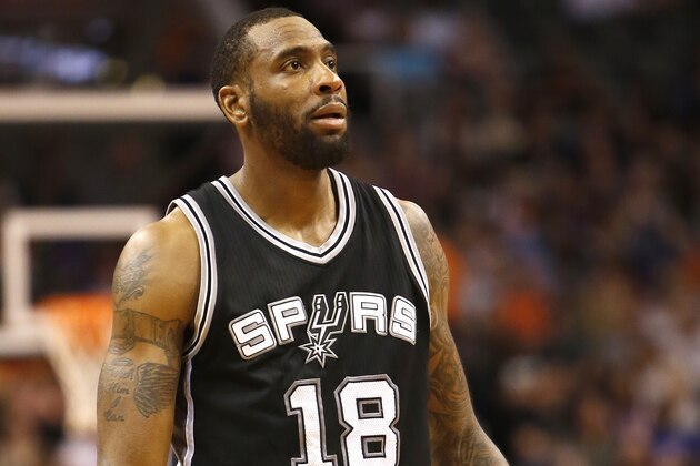 San Antonio Spurs forward Rasual Butler (18) in the third quarter during an NBA basketball game against the Phoenix Suns, Sunday, Feb. 21, 2016, in Phoenix. The Spurs defeated the Suns 118-111. (AP Photo/Rick Scuteri)