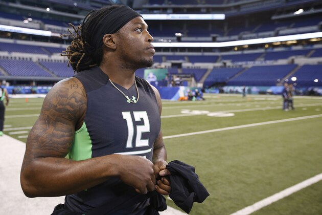 INDIANAPOLIS, IN - FEBRUARY 26: Running back Derrick Henry of Alabama looks on during the 2016 NFL Scouting Combine at Lucas Oil Stadium on February 26, 2016 in Indianapolis, Indiana. (Photo by Joe Robbins/Getty Images)