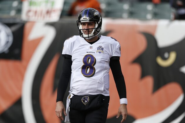 Baltimore Ravens quarterback Matt Schaub attends practice before an NFL football game against the Cincinnati Bengals, Sunday, Jan. 3, 2016, in Cincinnati. (AP Photo/Gary Landers)
