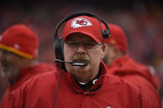 FILE - In this Dec. 27, 2015, file photo, Kansas City Chiefs head coach Andy Reid follows from the sideline during the first half of an NFL football game against the Cleveland Browns in Kansas City, Mo. Reid encourages his players to express their personality, and that is something of a rarity in the buttoned-down, corporate world that the NFL has become in recent years. (AP Photo/Ed Zurga, File)