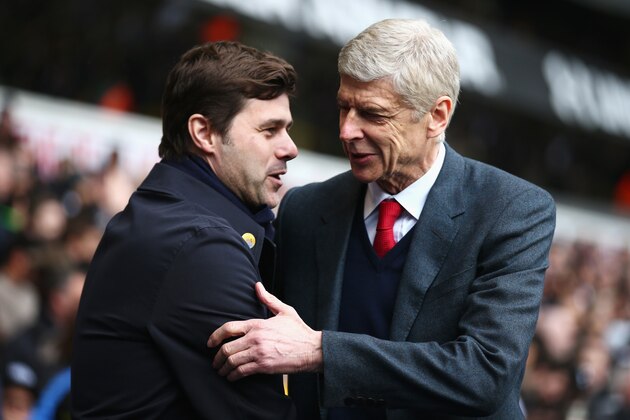 LONDON, ENGLAND - MARCH 05: Arsene Wenger manager of Arsenal and Mauricio Pochettino manager of Tottenham Hotspur shake hands prior to the Barclays Premier League match between Tottenham Hotspur and Arsenal at White Hart Lane on March 5, 2016 in London, England. (Photo by Paul Gilham/Getty Images) LONDON, ENGLAND - MARCH 05: Arsene Wenger manager of Arsenal and Mauricio Pochettino manager of Tottenham Hotspur shake hands prior to the Barclays Premier League match between Tottenham Hotspur and Arsenal at White Hart Lane on March 5, 2016 in London, England. (Photo by Paul Gilham/Getty Images)
