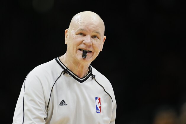 NBA official Joey Crawford is seen during an NBA basketball game between the Los Angeles Clippers and Milwaukee Bucks Saturday, Dec. 20, 2014, in Los Angeles. (AP Photo/Danny Moloshok)