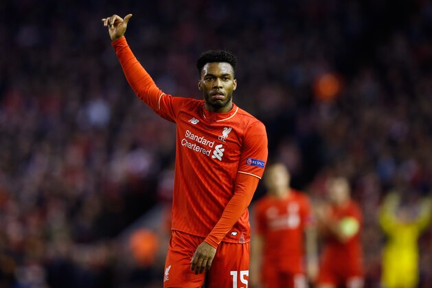 Liverpool’s Daniel Sturridge gestures during the Europa League round of 16, first leg, soccer match between Liverpool and  Manchester United at Anfield Stadium, Liverpool, England, Thursday March 10, 2016. (AP Photo/Jon Super)